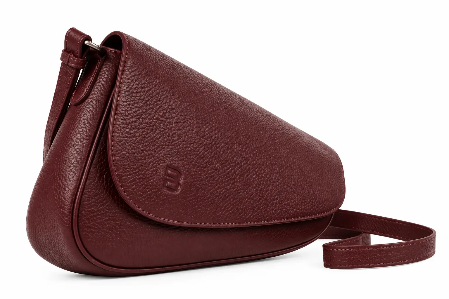 Belluga Eternity ET282 Burgundy dames crossbodytas in bordeaux met afgeronde klep, fijne korrelstructuur en subtiel Belluga-logo.