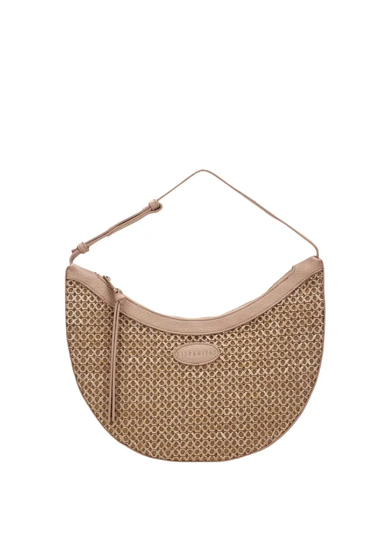 Hispanitas schoudertas beige met gevlochten structuur en ritssluiting