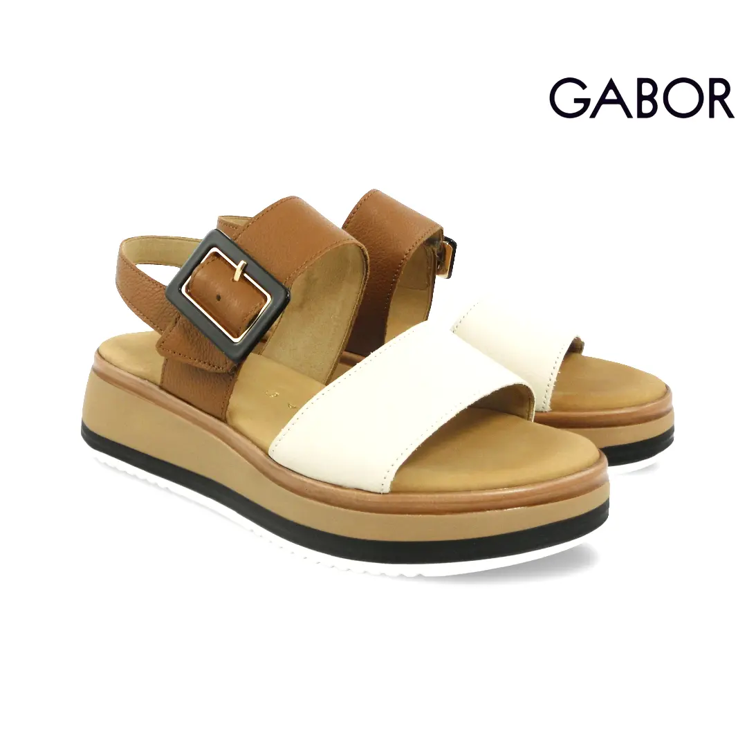 Gabor dames plateausandalen creme caramel met brede band en verstelbare gesp