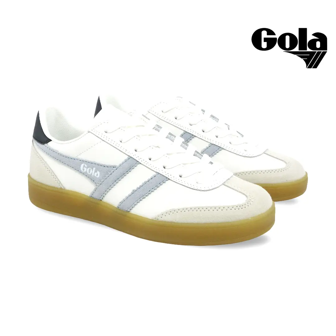 Gola CLB744 White Air Navy dames sneaker met lichtblauwe strepen en gumzool