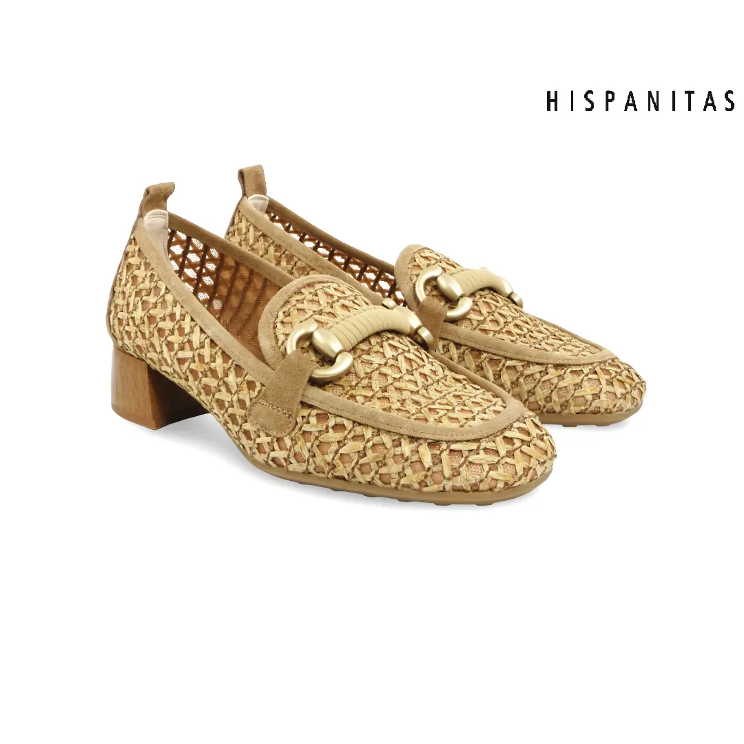Hispanitas RHV264828 loafer in desert met vlechtwerk en blokhak