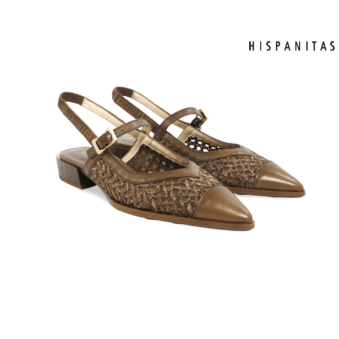 Hispanitas RHV264859 slingback in bruin met vlechtwerk en puntneus