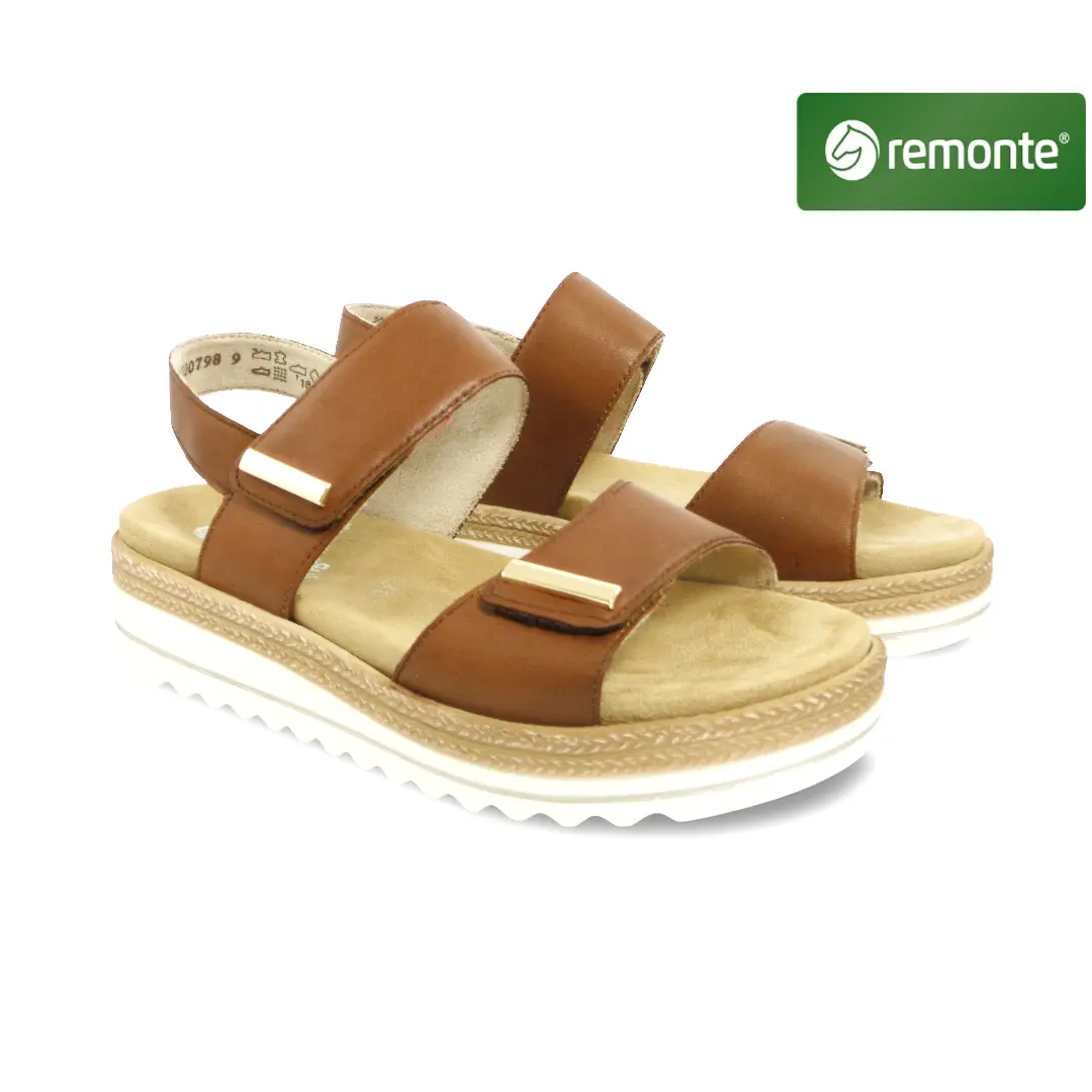 Remonte D0Q59-24 dames sandaal in muskat met brede banden en comfortabele zool.