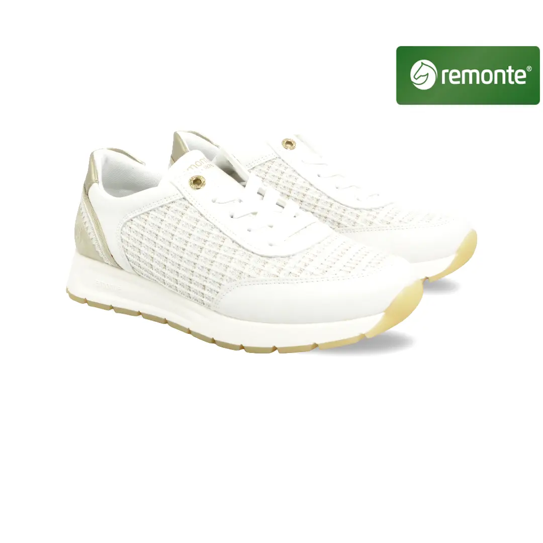 Remonte dames sneakers wit goud met veters en textiel design model D2G09