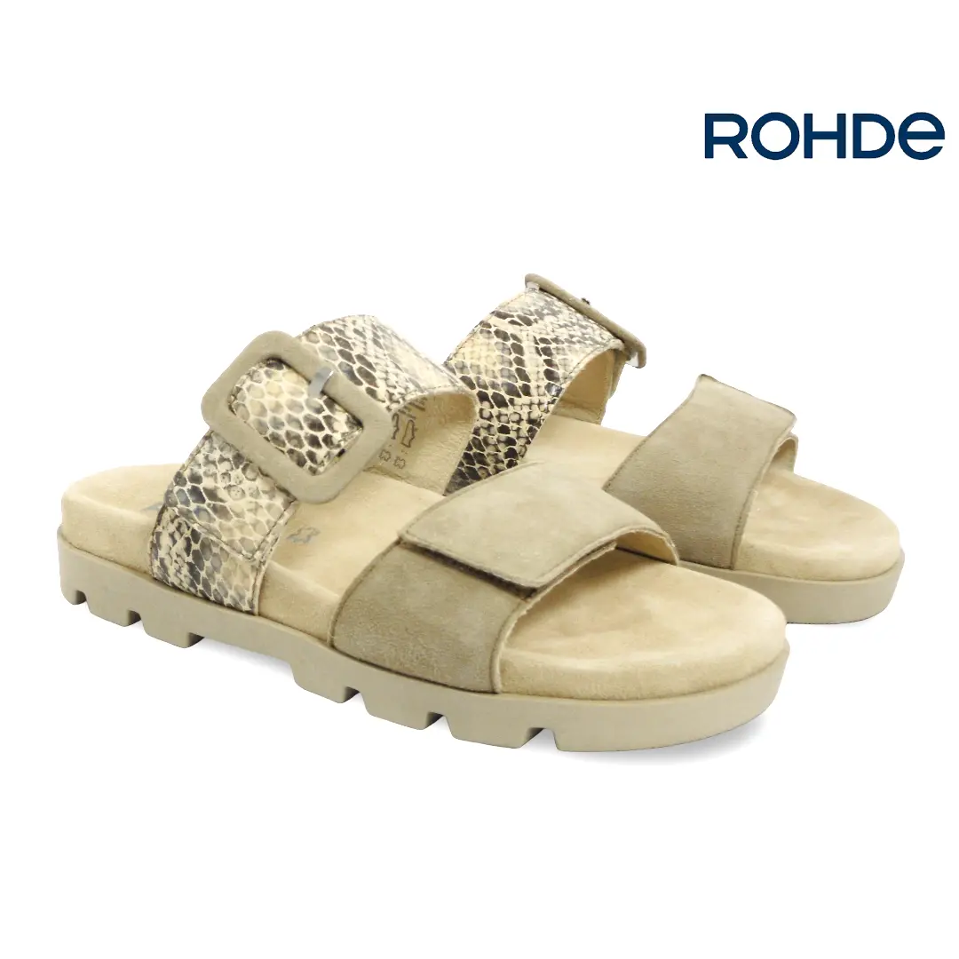 Rohde damesslipper in kreide met slangenprint en verstelbare band