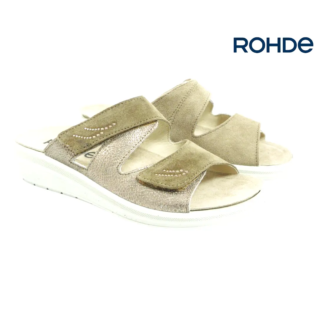 Rohde dames slippers ocean taupe met klittenbandsluiting en comfortabele zool model 5729