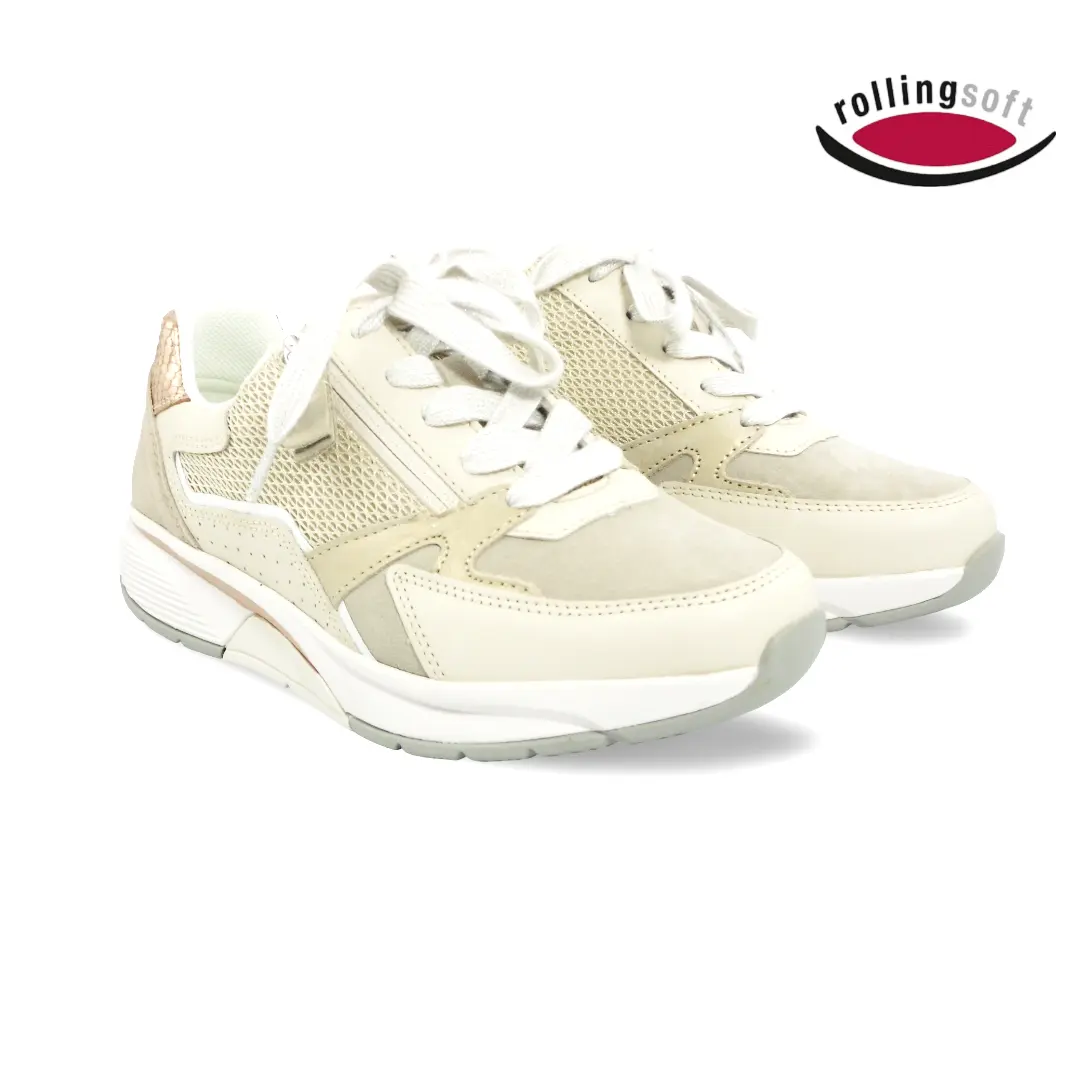 Rollingsoft ivory dames sneaker met mesh en sportieve zool.