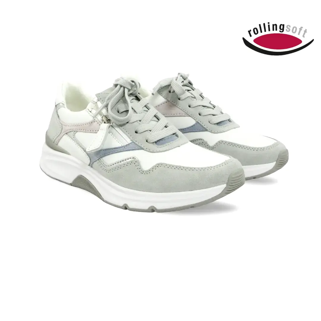 Rollingsoft 86.896 damessneaker in wit en lichtgrijs met rits.