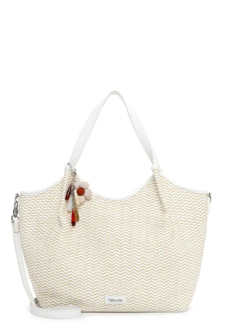 Beige Tamaris shopper met gevlochten structuur en hanger