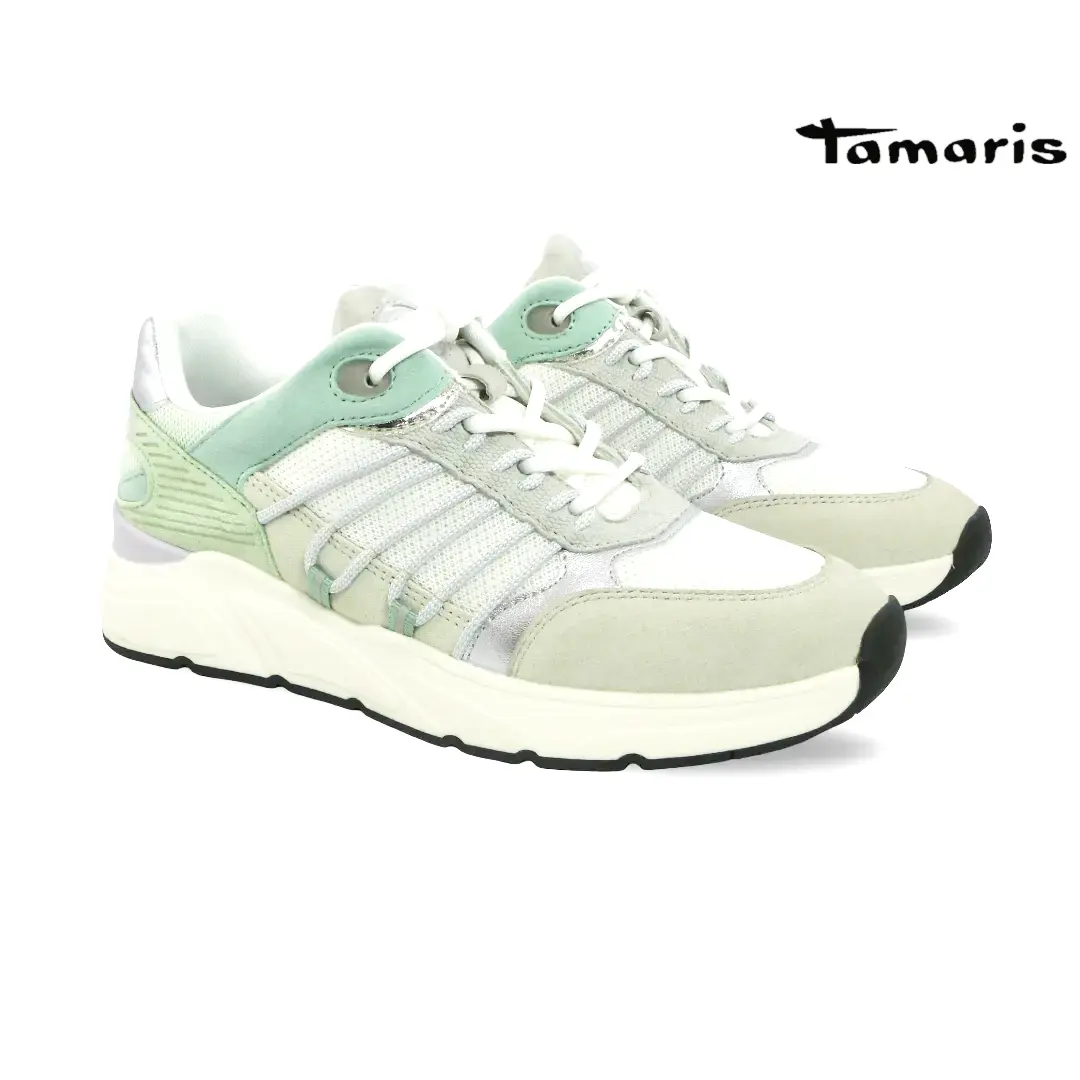 Tamaris 23762 Mint Combi dames sneaker in mint en wit met sportieve zool